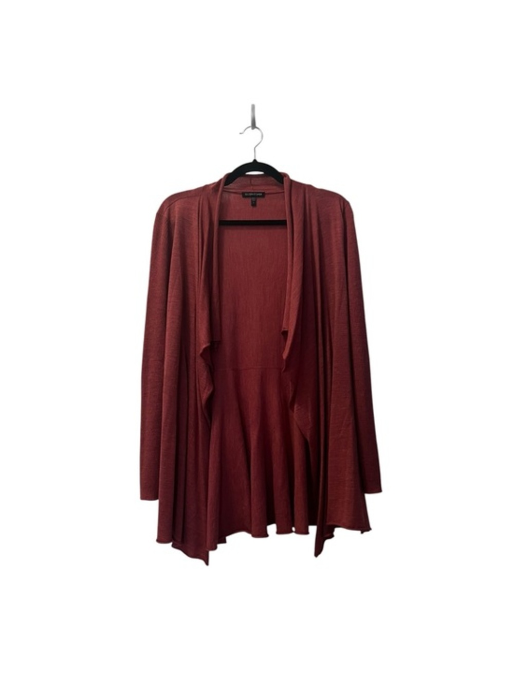 Eileen Fisher 100% merino wool lightweight draped open knit cardigan, brick | S